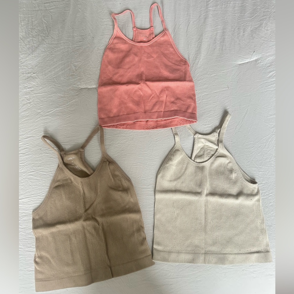 Set of Three Ribbed Tank Tops - Pink, Beige, and Cream